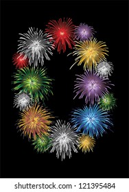 Number zero made from colorful in the form of fireworks numbers - check my portfolio for other numbers