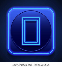 Number zero, numeral simple icon vector. Flat design. Blue neon style on button. With shadow.ai