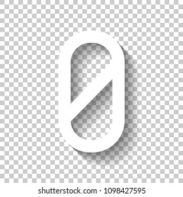 Number zero, numeral, simple letter. White icon with shadow on transparent background