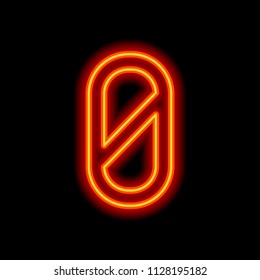 Number zero, numeral, simple letter. Orange neon style on black background. Light icon