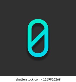 Number zero, numeral, simple letter. Colorful logo concept with soft shadow on dark background. Icon color of azure ocean