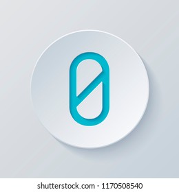 Number zero, numeral, simple letter. Cut circle with gray and blue layers. Paper style