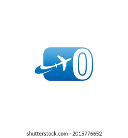 Number zero with plane logo icon design vector illustration