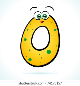 The number zero represented in cartoon style, vector