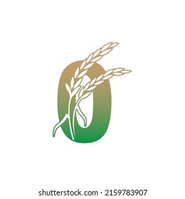 Number zero with rice plant icon illustration template vector