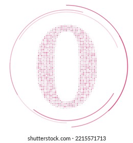 The number zero symbol filled with pink dots. Pointillism style. Vector illustration on white background