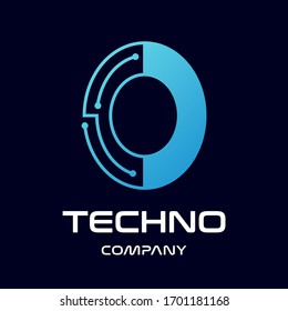 Number zero technology vector logo template/ This design use blue and dot symbol. Suitable for text.