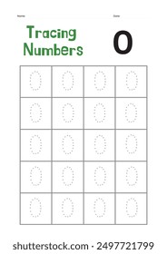 number zero tracing letter for preschool kids activity worksheets with exercises vector download