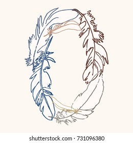 Number Zero. Vector hand drawn monogram made of feathers. Perfect for posters, invitation, greeting card, webs graphics, blog, banner, logo
