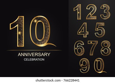 número,10 aniversário, celebração, número dourado