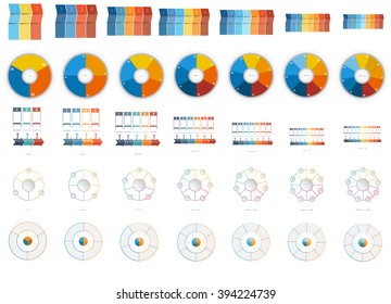 Numbered 35 Templates for Infographics with text area on three, four, five, six, seven, eight,  nine position possible to use for work flow, banner, diagram, business projects. Abstract images 