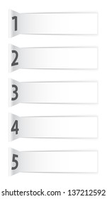 Numbered abstract white banners with shadows. Vector illustration