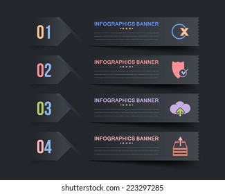 Numbered Banner Dark Paper Style Infographics Template and Web Elements 