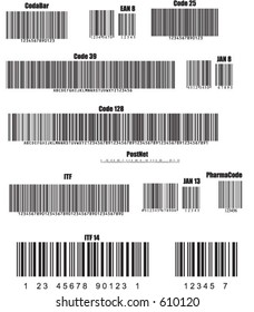 Numbered barcodes in various standards Not real and copyright