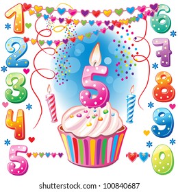 Numbered birthday candles and cake