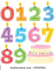 Numbered Birthday Candles and Cake Isolated