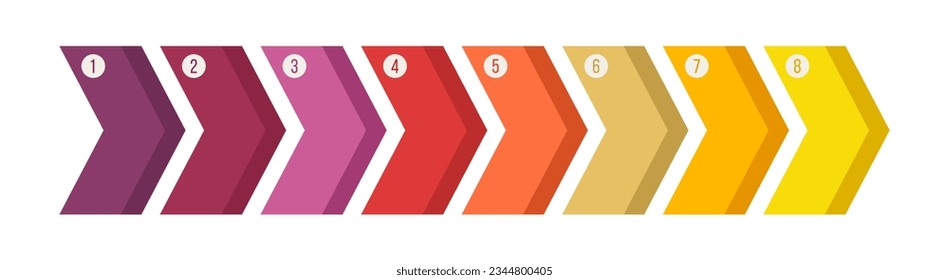Numbered color arrows. Creative infographic concept with 8 positions. Infographic vector element. Vector color illustration. Business concept. Data visualization. Bright color arrows.