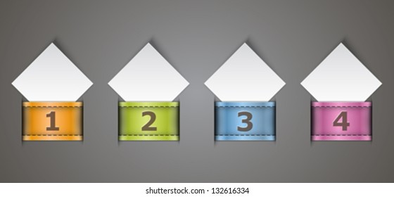 Numbered design templates. Banners. Blank papers with leather labels. Sticky notes. Vector illustration