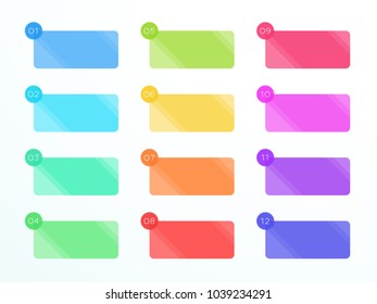 Numbered Flat Rectangle Text Boxes 1 to 12 Vector