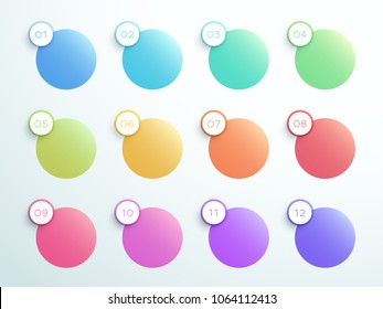 Numbered Gradient Circle Text Boxes 1 to 12 Vector