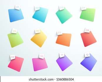 Numbered Gradient Polygon Text Boxes 1 to 12 Vector