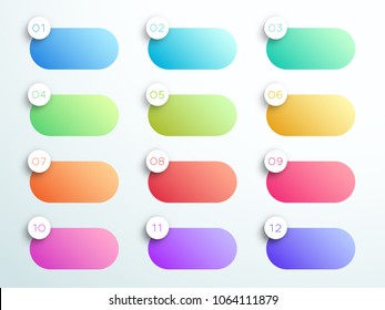 Numbered Gradient Rounded Text Boxes 1 to 12