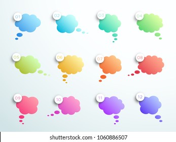 Numbered Gradient Thought Bubbles 1 to 12 Vector