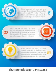 Numbered horizontal abstract business web design banners set with colorful icons isolated on blue background flat vector illustration