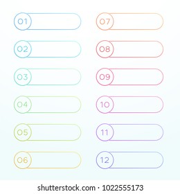 Numbered Horizontal Text Boxes 1 to 12 Vector