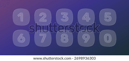 Numbered icons with glass, liquid effect. Set of numbers, digits for interface design. Vector elements