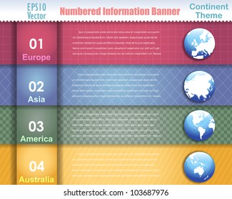 Numbered Information Continent Global World Map Banner Vintage Pattern Vector Design