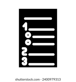 numbered list glyph icon vector. numbered list sign. isolated symbol illustration