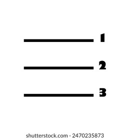 Icono de lista numerada. Líneas Horizontales. Diseño monocromo. Símbolo de Vector.