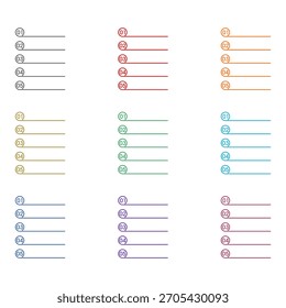 Icono de lista numerada aislado sobre fondo blanco. Establecer iconos de colores