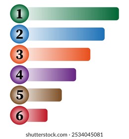 Numbered list infographic. Gradient color bars. Steps from one to six. Vector illustration.