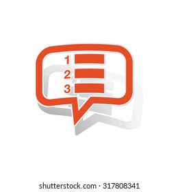 Numbered list message sticker, orange chat bubble with image inside, on white background