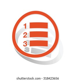 Numbered list sign sticker, orange circle with image inside, on white background