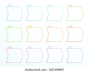 Numbered Outline Arrow Text Boxes 1 to 12 Vector