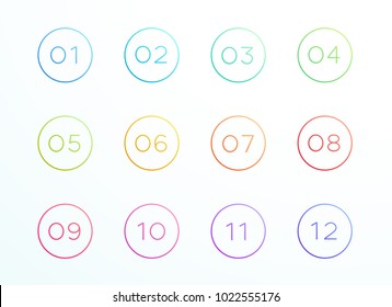 Numbered Outlined Bullet Points 1 to 12 Vector