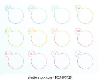 Numbered Outlined Circle Text Boxes 1 to 12 Vector