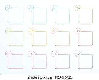 Numbered Outlined Square Text Boxes 1 to 12 Vector