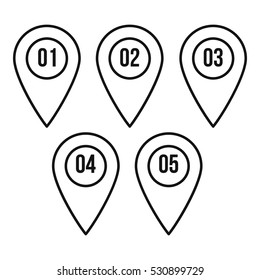 Numbered pin markers icon. Outline illustration of numbered pin markers vector icon for web