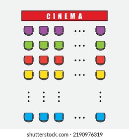 Numbered seats with consecutive numbers. Screen cinema - theater and seats. cinema top view. cinema chair superior appearance. Seat number