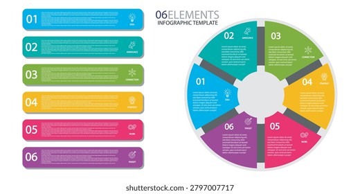 Numbered six step list and circular diagram for presentation.