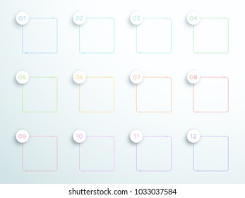 Numbered Square Outlined Text Boxes 1 to 12 Vector