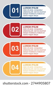 Numbered steps with text boxes for informational presentation and visual representation