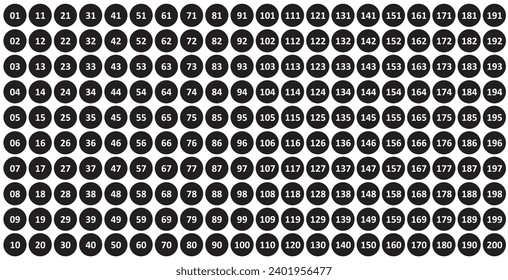 Numbered Stickers 1-200 Rounded Form Vector, Größe.