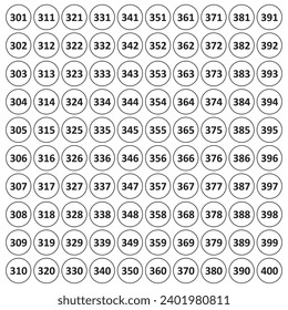  Pegatinas numeradas Vector de formas redondeadas 300-400, Resizable