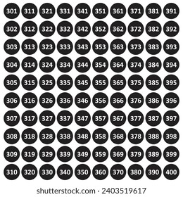 Numbered Stickers 300-400 Rounded Shape Vector, Resizable.