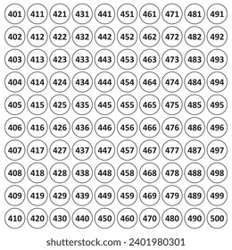  Numbered Stickers 400-500 Rounded Shape Vector, Resizable